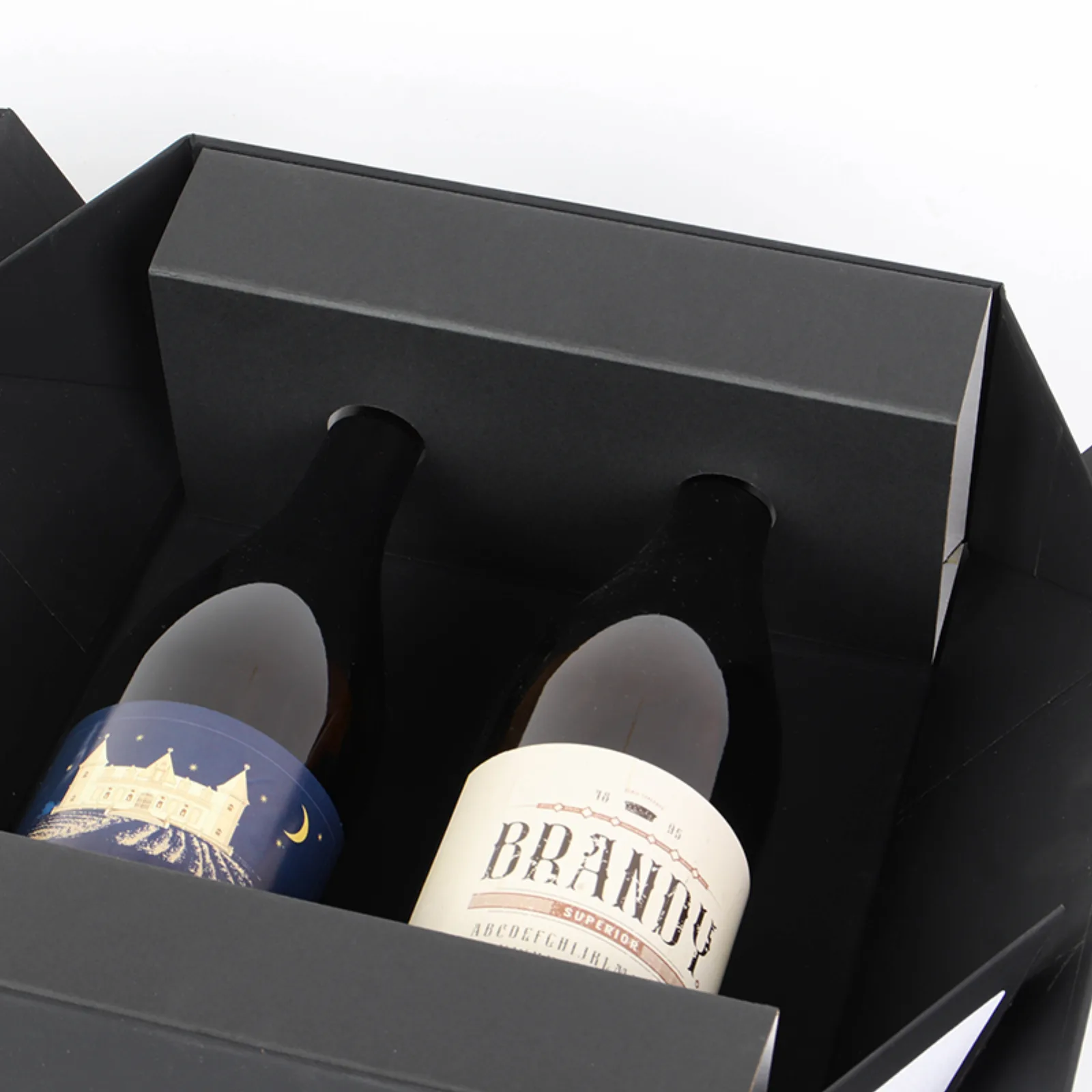 Black Double Wine Box with Leather Handle 2