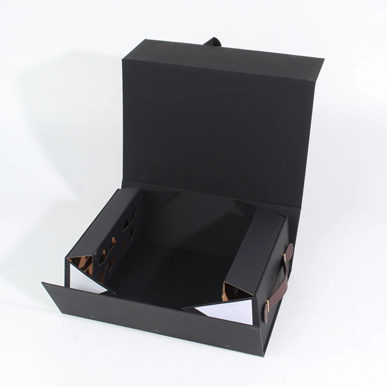 Black Double Wine Box with Leather Handle 4