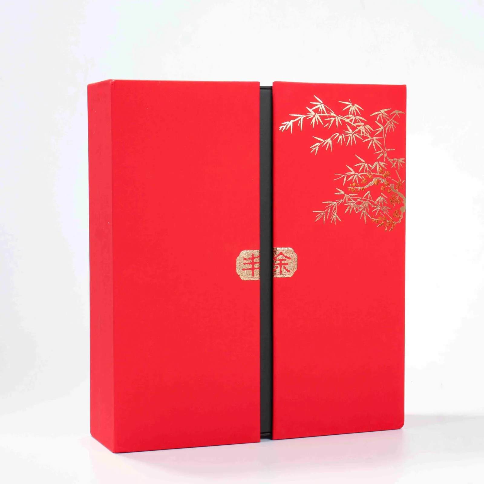 Festive Two-Bottle Red Wine Gift Box with Bag
