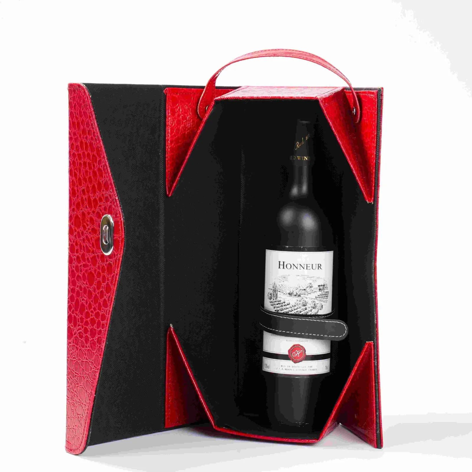 PU Leather Single-Bottle Wine Gift Box with Handle 2