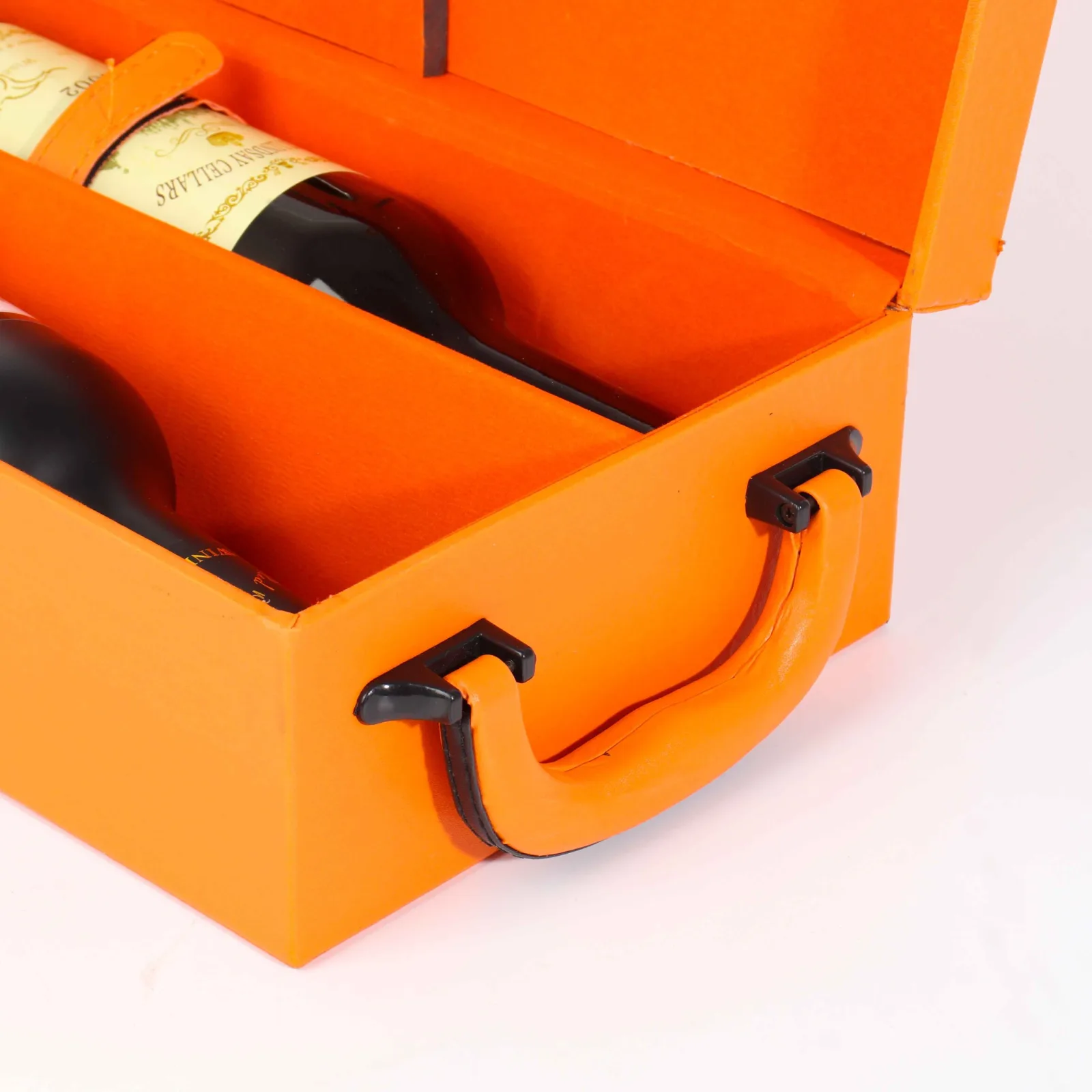 Orange Leather Double Wine Bottle Gift Box with Tools 5