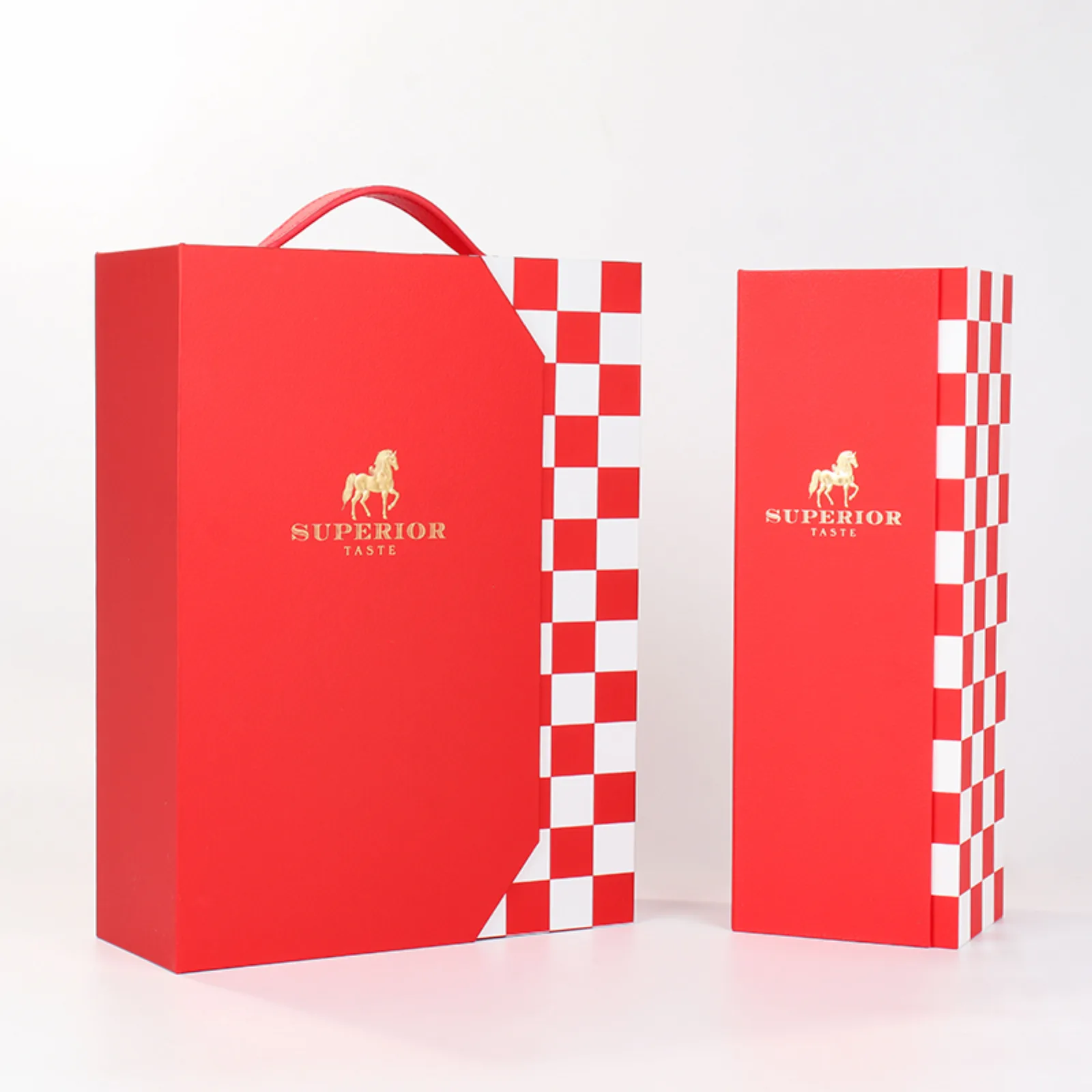 Red Checkered Single and Double Wine Gift Box
