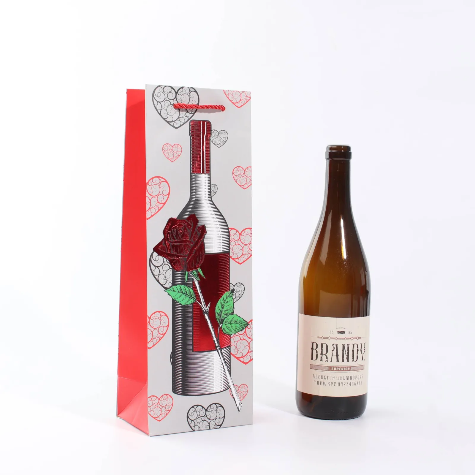 Wine Bottle Gift Bag with Gold Foil Rose