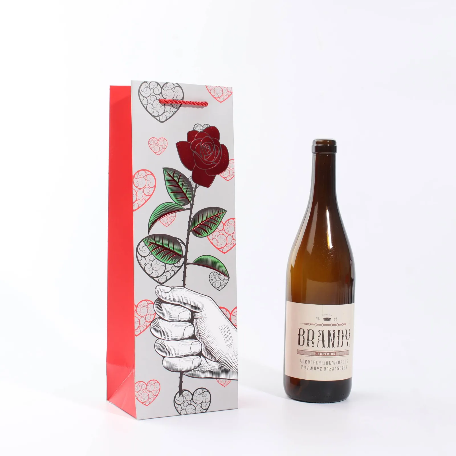 Wine Bottle Gift Bag with Gold Foil Rose 3